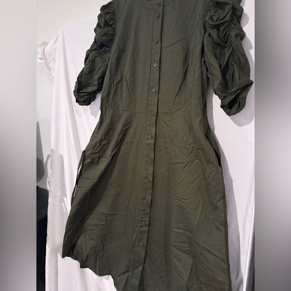 Who What Wear Green Ruched A-Line Dress - Picture 4 of 9